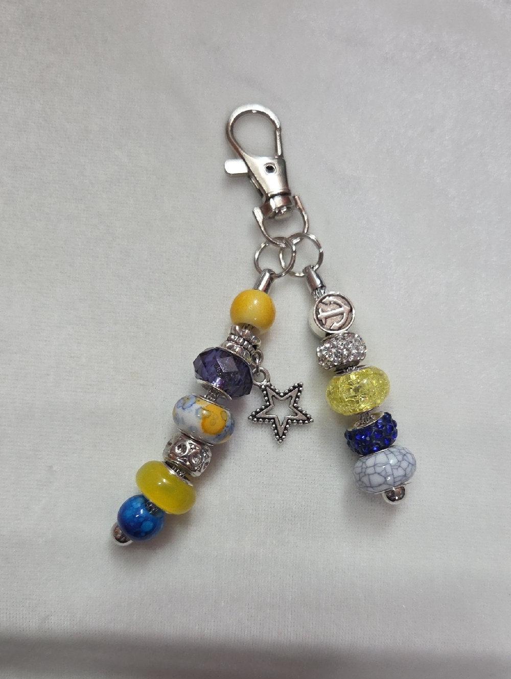 Hand Crafted Blue Yellow Beaded Purse Charm Bag Charm Elegant Clip On Accessory